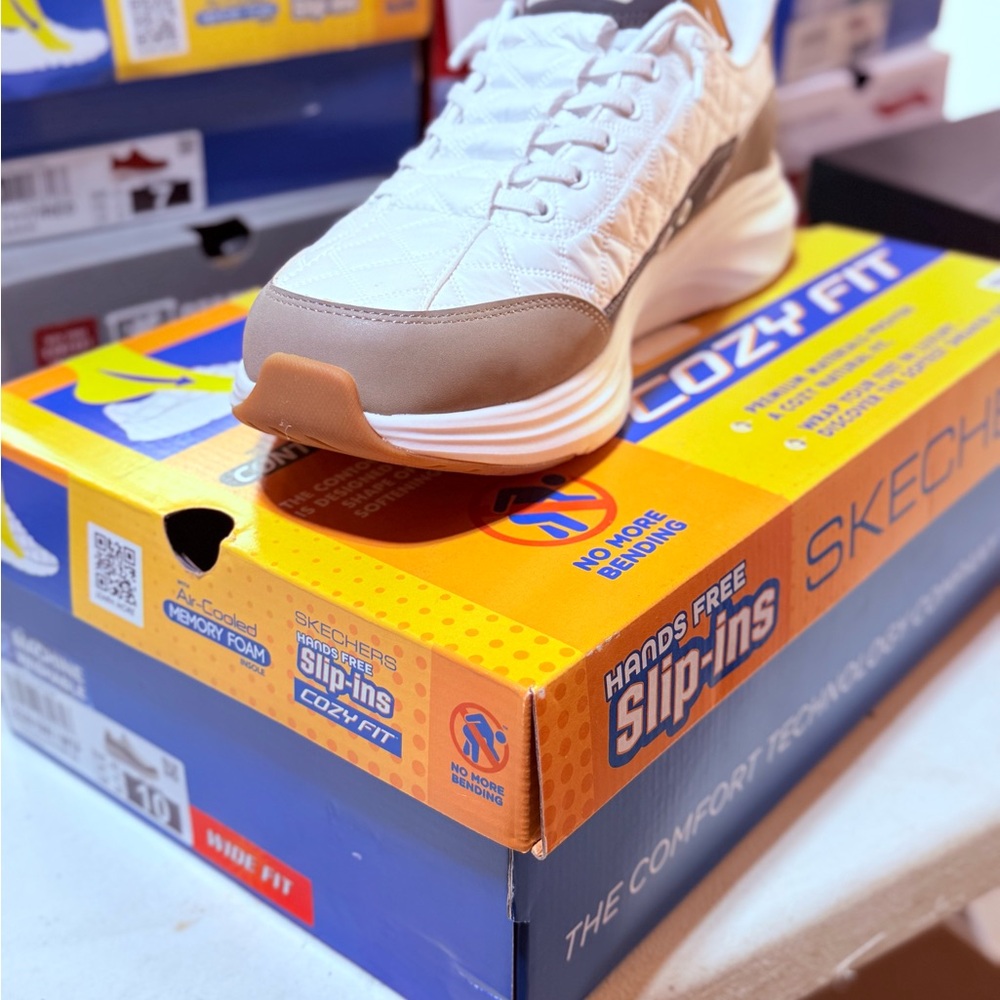 Skechers White and Tan Slip-Ins Sneakers